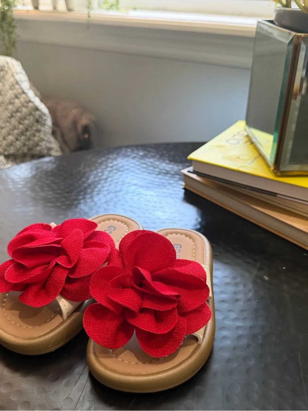 Kids Red Floral Slide Sandals